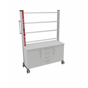 Banc d'expérimentation mobile PO-3 avec meuble de rangement 4 tiroirs, cadre 3 étages, goulotte électrique verticale